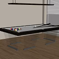 Modern Entertainment Table with Billiard Balls Pool Cues Transparent Legs in Bright Room