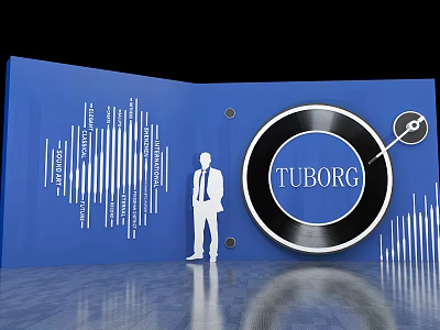 Blue Photo Spot With Vinyl Record TUBORG White Silhouette And Sound Wave Patterns 3d model