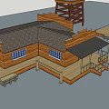 Commercial Street With Wooden Buildings Traditional Style Rows of Balconies and Verandas