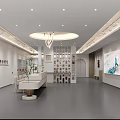 Minimalist Yoga Academy Reception With Circular Decor Plant And Ceiling Light