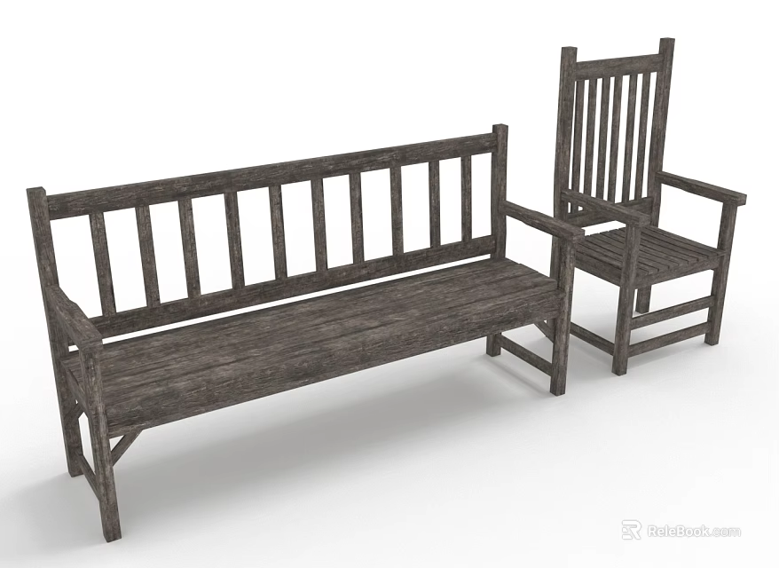 Rustic Wooden Leisure Chair Collection Featuring Bench And Armchair Design For Relaxation 3d model 