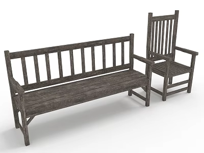 Rustic Wooden Leisure Chair Collection Featuring Bench And Armchair Design For Relaxation 3d model