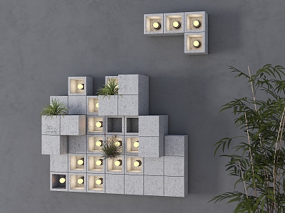 Outdoor garden lamp creative outdoor square wall lamp garden layout lamp exterior wall decorative wall lamp hollow brick green plant wall 3d model