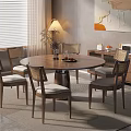 Modern Round Wooden Dining Table Set With Wicker Chairs And Side Cabinet