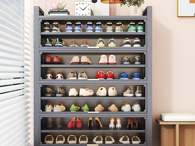 Modern Large Capacity Multi Tier Grey Shoe Cabinet For Household Footwear Neat Storage Organization 3d model