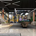 Modern Stylish Billiard Room With Pool Table Lighting And Leather Seats 3d model