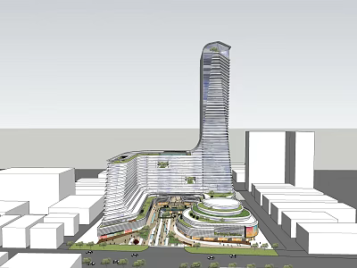 Modern High Rise Office Building With Unique Architectural Design Open Plaza And Greenery 3d model