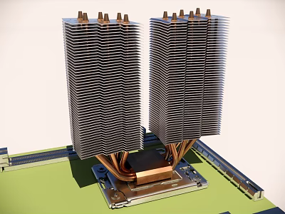 Dual Tower CPU Coolers With Copper Heat Pipes For Computer Cooling System 3d model