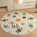 Round Kids Space Rug With Astronauts Planets Sun Stars And Book