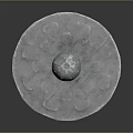 Circular Metallic Object With Central Raised Dome Petal Shaped Grooves Shiny Surface And Reflection Base