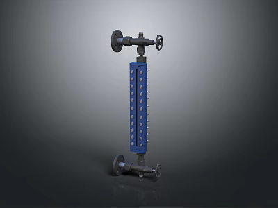 Industrial Vertical Control Valve with Blue Body Top Metal Handwheel and Bottom Connections 3d model
