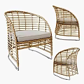 Modern Rattan Single Chair With Light Gray Cushion And Metal Legs