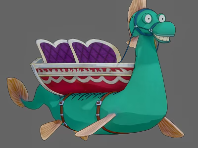 Friendly Green Dragon Mount Character With Purple Seat And Wooden Paddle Feet 3d model