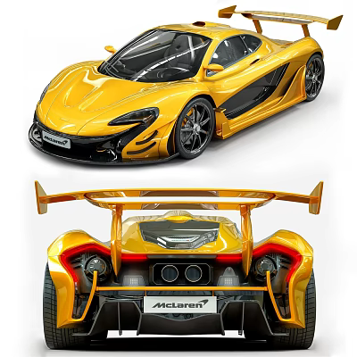 Yellow McLaren Sports Car Front Rear View With Aerodynamic Design And Rear Wing 3d model