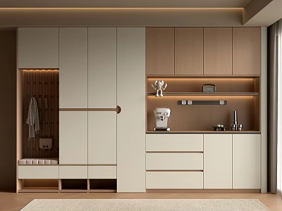 Modern Luxury Wine Cabinet Design With Wood And White Finish And Glass Doors 3d model