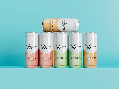 Vaygi Canned Drinks With Paloma Green Tea Mango Flavors Stacked On Light Blue Background 3d model