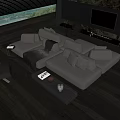 Gray Sofa And Coffee Table Set In Modern Living Room With Soft Cushions And Wooden Floor