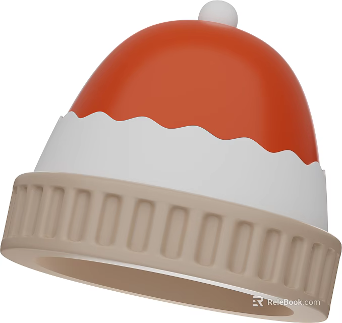 Stylish Red White And Beige Hat With Scalloped Edge And Ribbed Band Design 3d model 