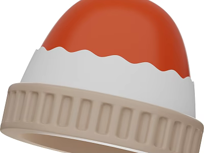 Stylish Red White And Beige Hat With Scalloped Edge And Ribbed Band Design 3d model