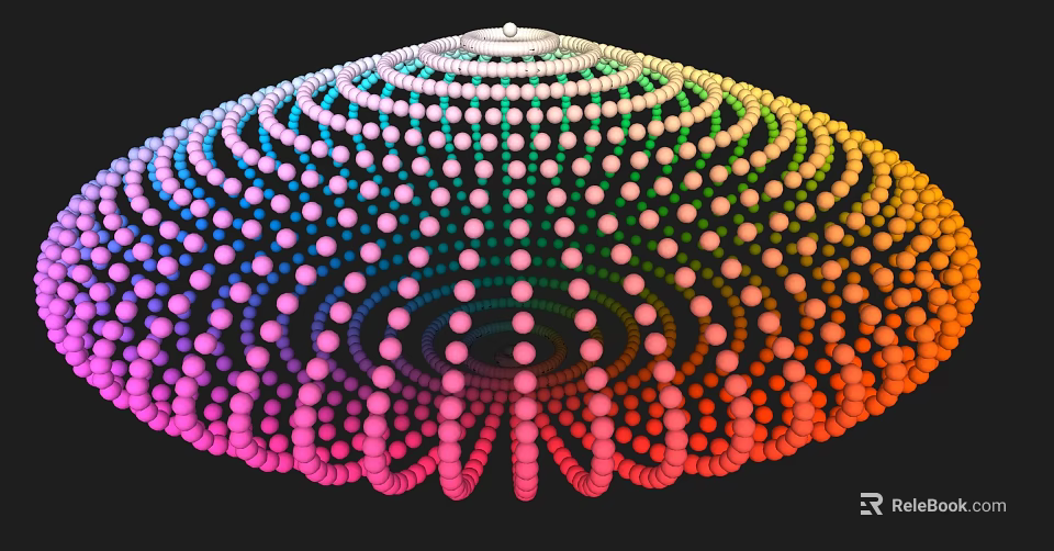 Vibrant Art Installation Featuring Circular Gradient Spheres Arranged In Rings 3d model 