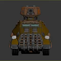 Armored Orange Military Vehicle with Turret Six Wheeled Design Front Grille and Top Equipment