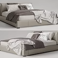 Modern Double Bed with Beige Frame Gray Blanket and Decorative White Pillows 3d model