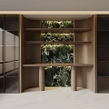 Modern Wooden Sideboard With Glass Doors Open Shelves And Greenery Backdrop
