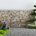 Zen Courtyard Garden Landscape With Stone Wall Pine Tree Decorative Rocks And Gravel Flooring