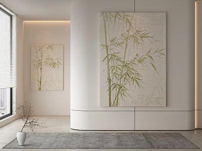 Bamboo Plant Paintings For Modern Interior Decor With Light Colored Walls And Minimalist Design 3d model