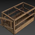 Vintage Wooden Cage With Metal Bars And Open Design Structure