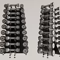 Black And Silver Dumbbell Racks With Organized Stacked Dumbbells For Gym Use