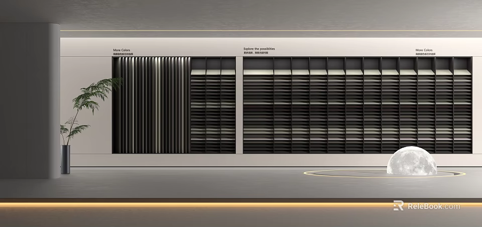 Modern Display Shelves With Sleek Black Stripes And White Background Multi Layer Design 3d model 