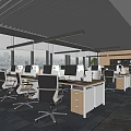 Modern Public Office Space Interior With Desks Computers Office Chairs And Large Windows 3d model