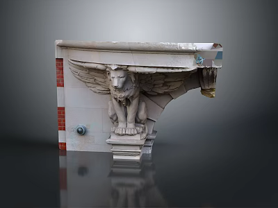 Detailed Ornate Stone Architectural Bracket Featuring Winged Lion Statue 3d model