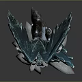 Crystal Dragon Fantasy Game Character With Transparent Teal Wings And Rocky Crystal Base