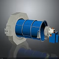 Industrial Blue Drum Equipment With Metal Frame Ladder And Control Panel
