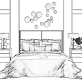 Modern Luxury Bed With Gray Tufted Headboard Metallic Sphere Decor Nightstands And Lamps