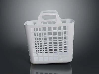 White Plastic Storage Basket With Grid Design And Handle For Home Use 3d model