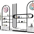 Modern Display Shelves with Curved Design Transparent Panels for Product Display in Retail Space