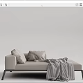 Modern Beige Chaise Lounge with Plush Pillows Checkered Blanket and Metal Legs