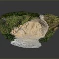 Detailed Terrain Model With Green Vegetation And Light Colored Rocky Surface Features