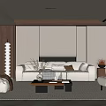 Modern Middle-ancient Style Living Room Sofa Coffee Table Combination Fabric Sofa Multi-person Sofa Leisure Chair Lazy Sofa Background Wall Floor Lamp Hanging Picture Coffee Table 3d model