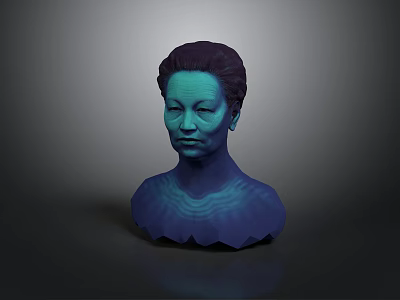 Woman Bust Sculpture In Blue Purple Hue With Reflective Surface On Dark Background 3d model