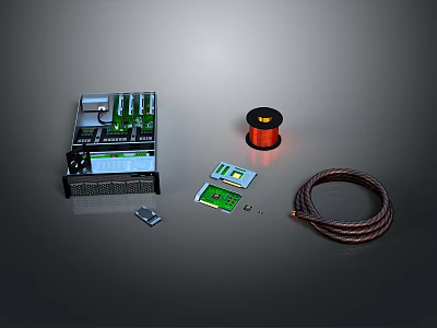 Electronic Components Featuring Circuit Board Coil Chips And Braided Cable Assemblies 3d model