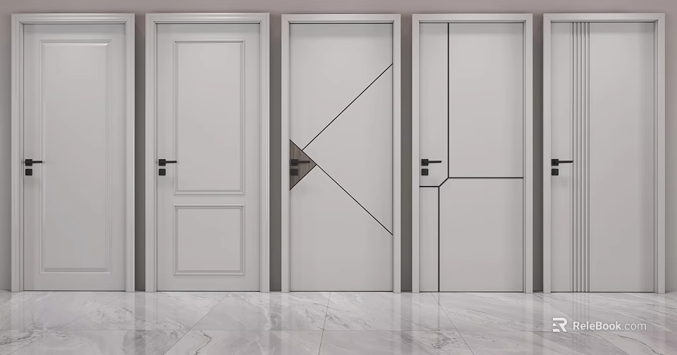 Modern White Swing Doors With Stylish Geometric Patterns For Interior Design 3d model
