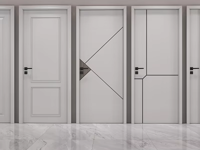Modern White Swing Doors With Stylish Geometric Patterns For Interior Design 3d model