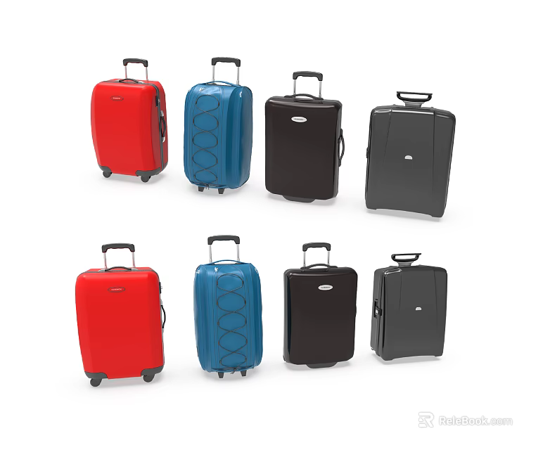 Multiple Colored Travel Suitcases with Rolling Wheels and Telescopic Handles 3d model 