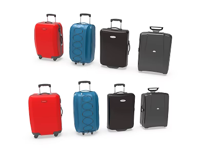 Multiple Colored Travel Suitcases with Rolling Wheels and Telescopic Handles 3d model