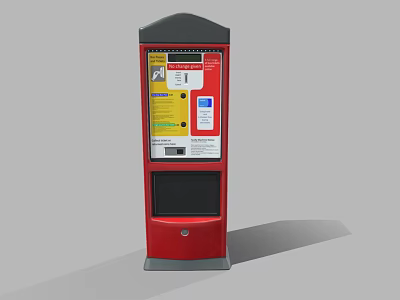 Red Commercial Self Service Payment Terminal With Display And Control Panel 3d model