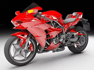 Red Sporty Motorcycle With Aerodynamic Bodywork Gray Seat And Alloy Wheels 3d model